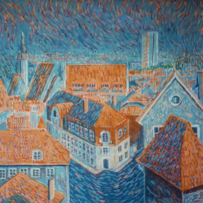 Vana Tallinn, 81x81 cm, öljyväri, omistaa Planmeca Group