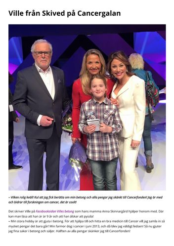 Ville medverkar på Cancergalan i TV4 11 jan-2016