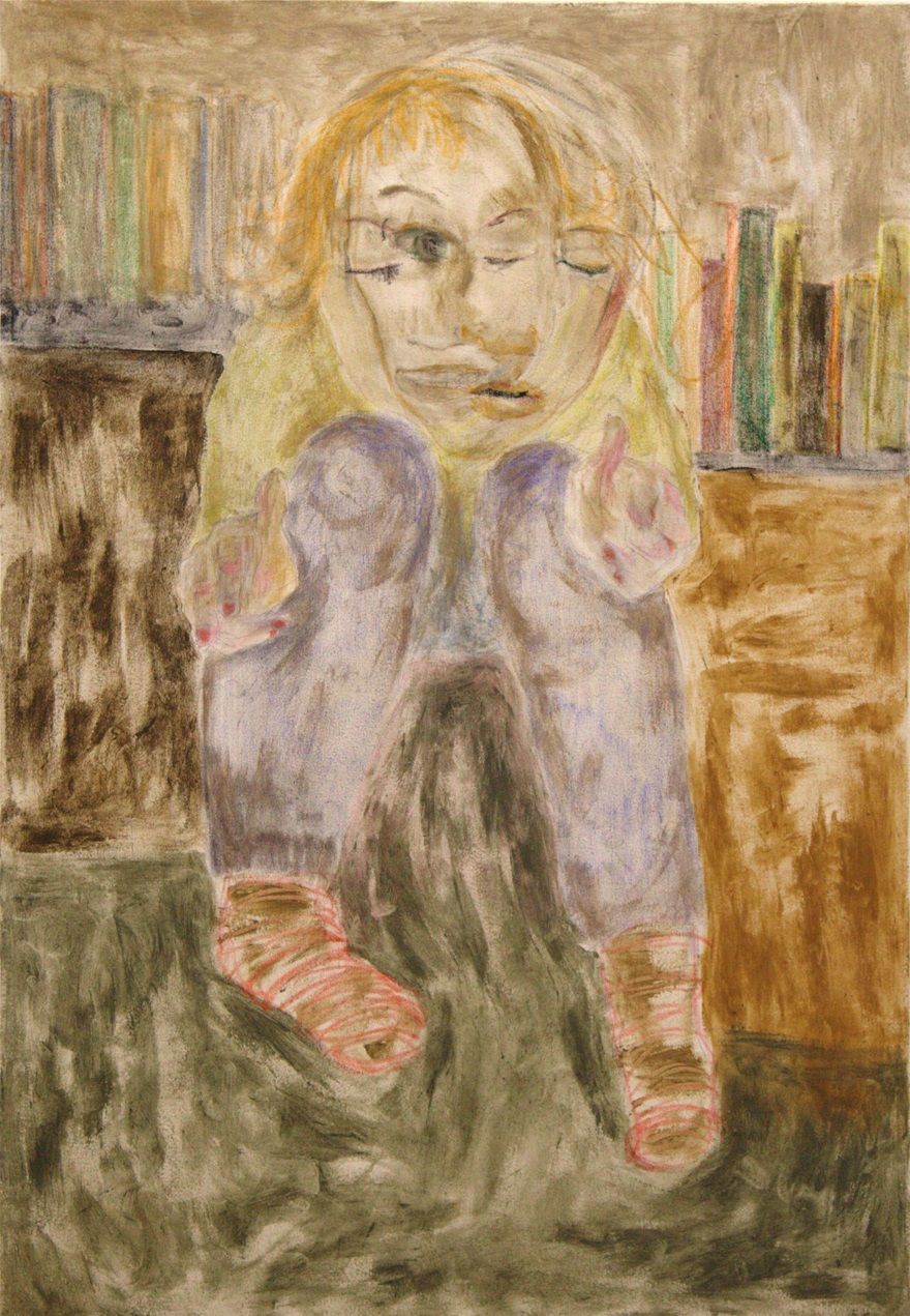 Mä Pyssyilen sua / Oilpastel, pen and selfmade pigments from stone and sand on linen / 102,5 x 148 cm