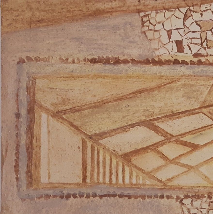 Unfinished illegal mosaic / 2020 / 30cm x 30cm / Pigments made of impatiens glandulifera and sand, binding medium tragacanth / Pocket-Gallery