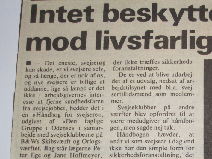 







Fællestillidsmand på B&W skibsværft der lå klods op ad Christania, bekræfter uhyggelige oplysninger i Håndbog For Svejsere i perioden fra 1950èrne til 1974.