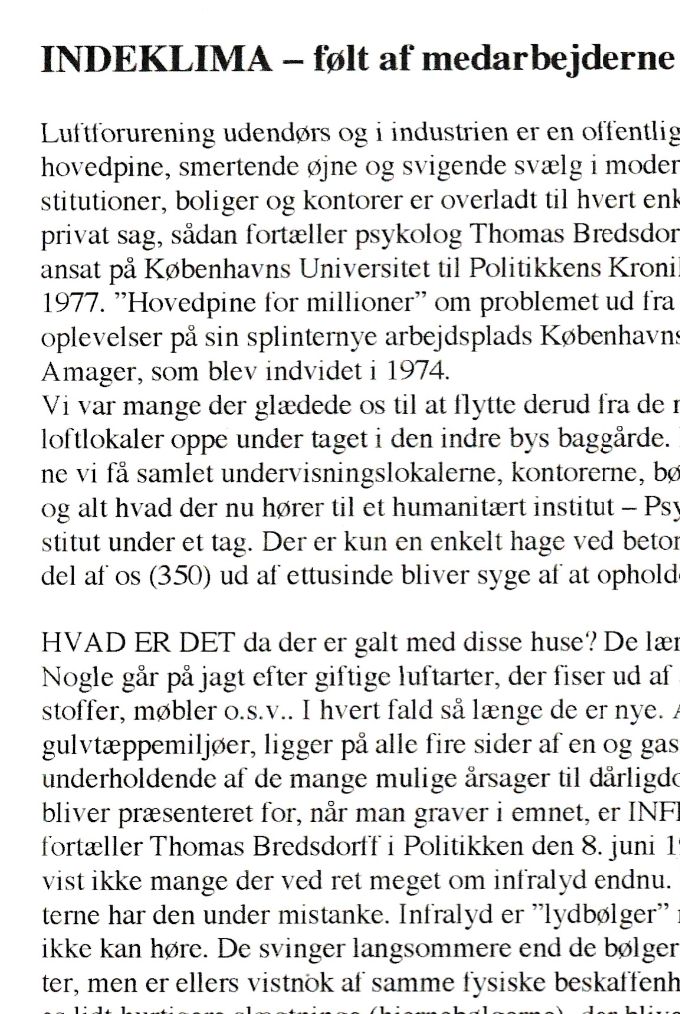 Fotokopi fra bogen Indeklima følt af medarbejder på Københavns Universitet Amager, Psykologisk Institut