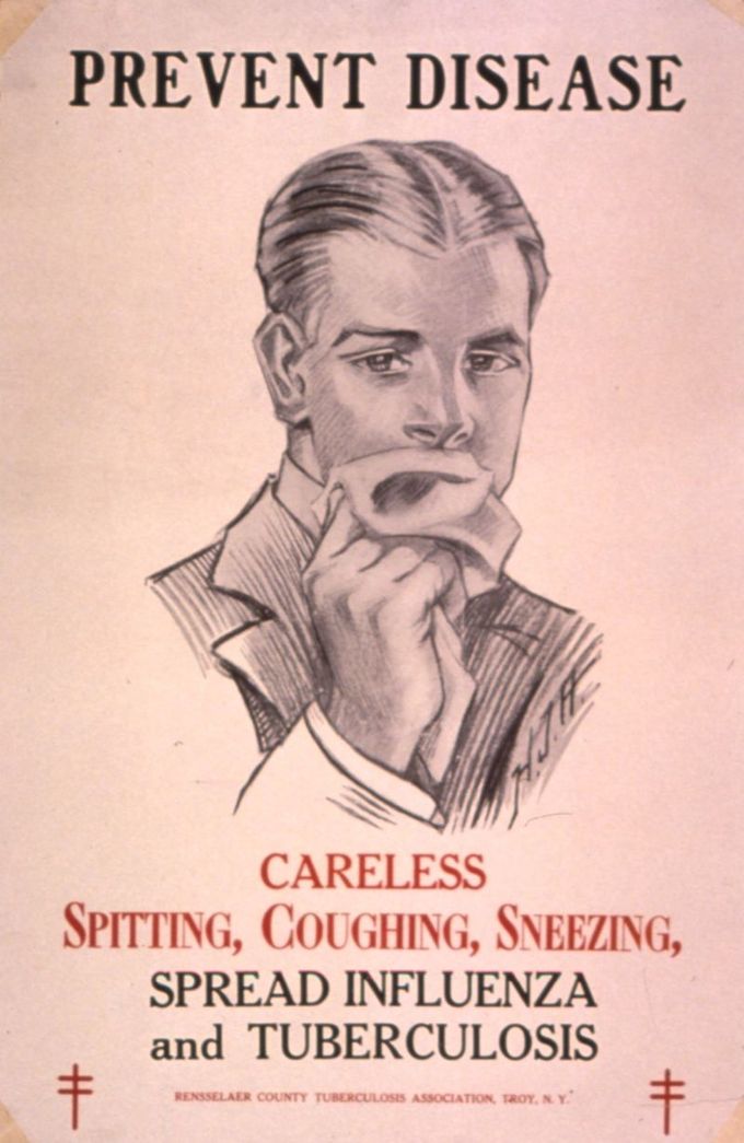 Plakat fra 1920 om influenza og tuberkulose