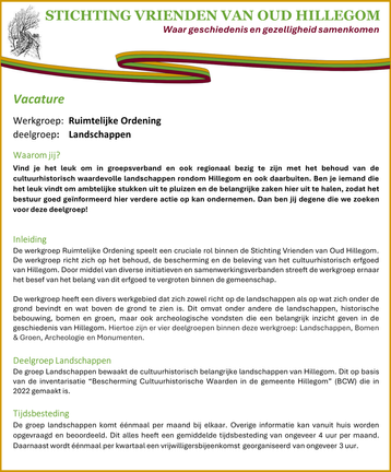 Vacature Landschappen werkgroep Ruimtelijke Ordening