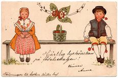 Mas och kulla på bänk