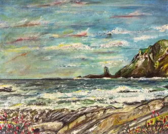  In the Hartland 10x8inch - a-painting-of-a-rocky-beach-with-f