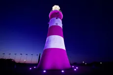 MC 19 073 - Smeatons tower Plymouth - a-lighthouse-lit-up-at-night-wit