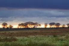 MC 20 096 - sun set over a rutting stag - a-field-with-a-rainbow-in-th