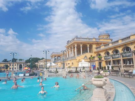 The outdoor pools at the Szechenyi baths.