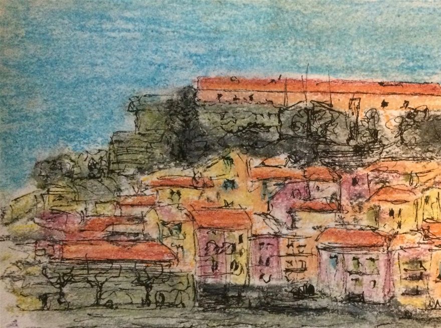 Collioure.  Pastel and ink on paper 20x14 cm