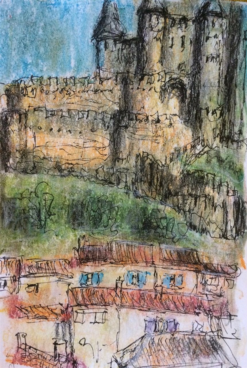 Carcassonne. Pastel and ink on paper 12x20 cm