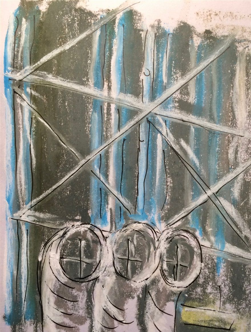 Pompidou Centre.  Pastel and ink on card 8 x 12 cm