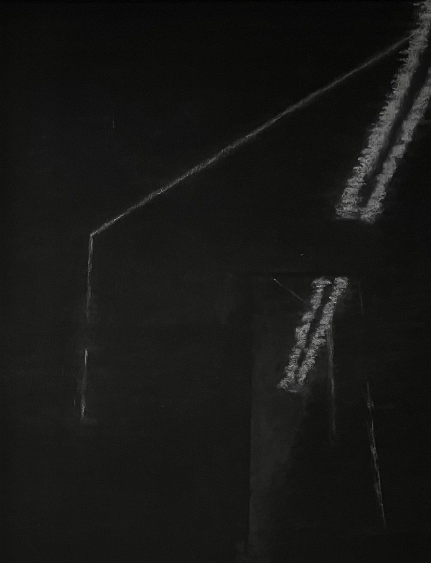 Waking light, charcoal and chalk on coloured card, 70cm x 50 cm