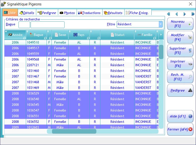 Signaletiques | Winpig - Logiciel pour colombophiles