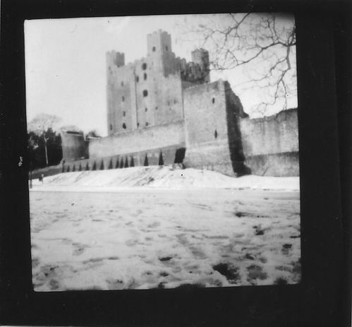 Rochester castle in the snow.