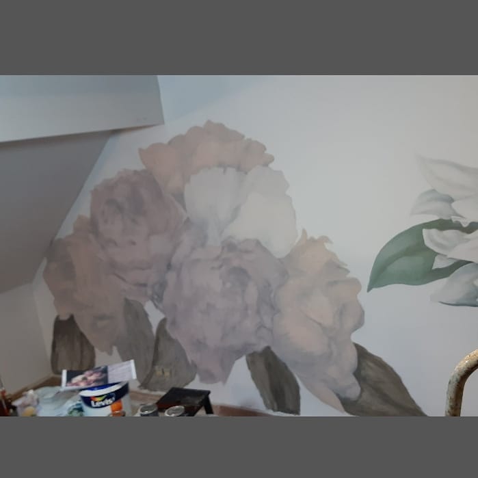 Adding the first layer of color. Different shades of pink.