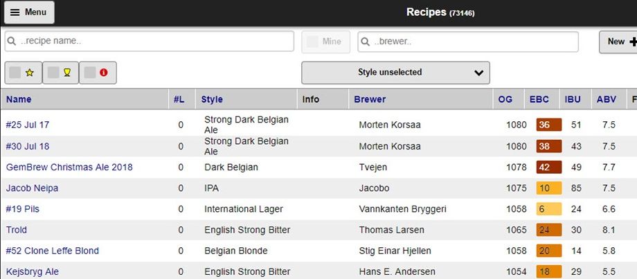 Eksempel på hjemmeside med brygopskrifter - www.beercalc.org