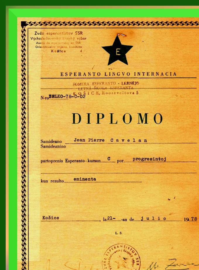Mia internacia diplomo trapasita en Slovakio sub la gvidado de la eminenta profesoro Milan Zvara.
