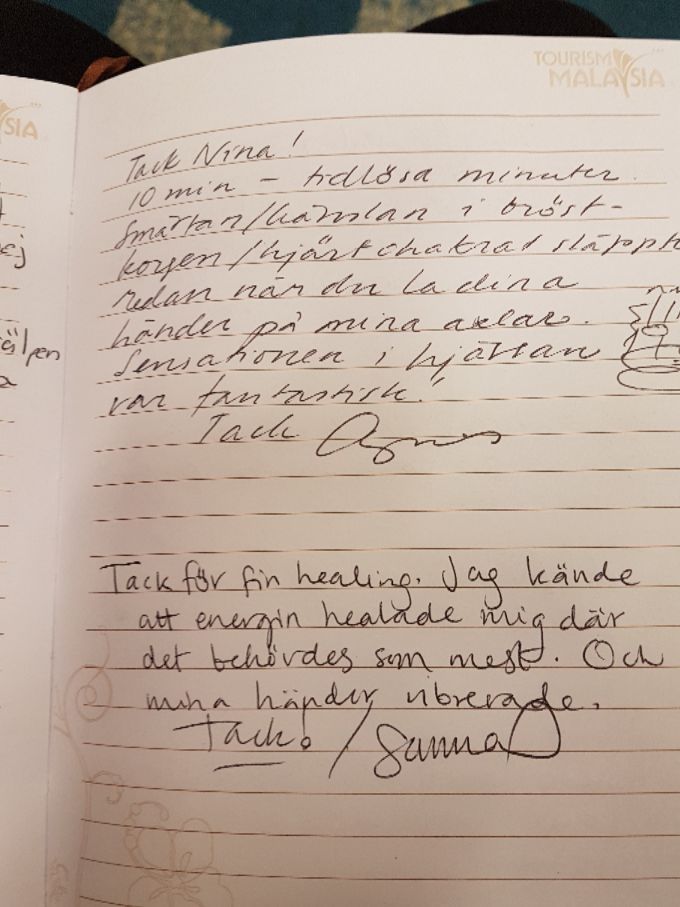 Två citat från nöjda klienter som provade reiki på Harmoni-mässan okt-2017