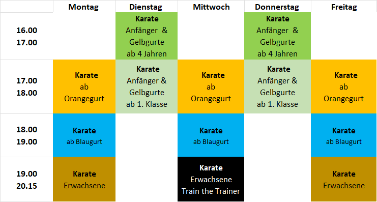Trainingszeiten Karate Kinder Anfänger Jugendliche Erwachsene Gelbgurt Weißgurt