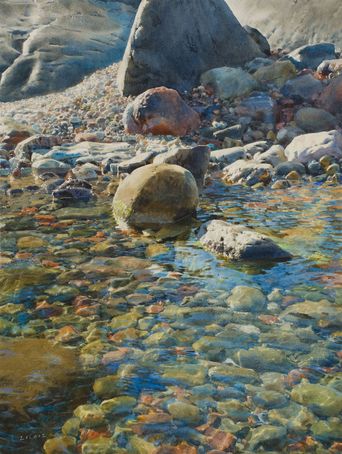 1637  Stenig strand  56 x 42 cm