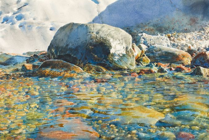 1689  Stenig strand  38 x 56 cm